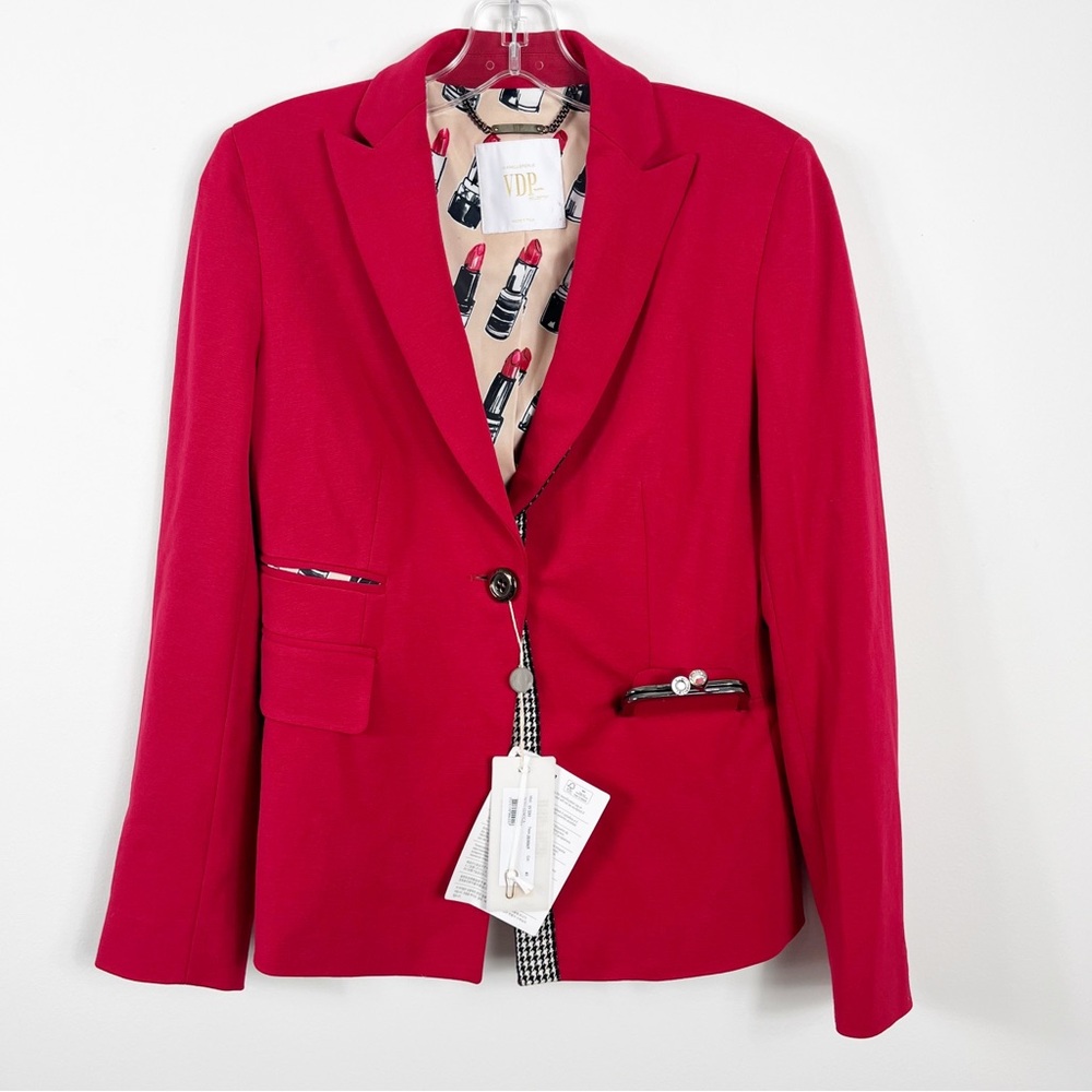 Via Delle Perle Single Breasted Notch Lapel Jewel Tone Blazer Jacket NWT Ruby